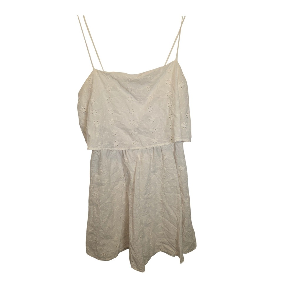 Charlotte Russe White Eyelet Mini Dress Spaghetti Strap Popover Tiered Size M